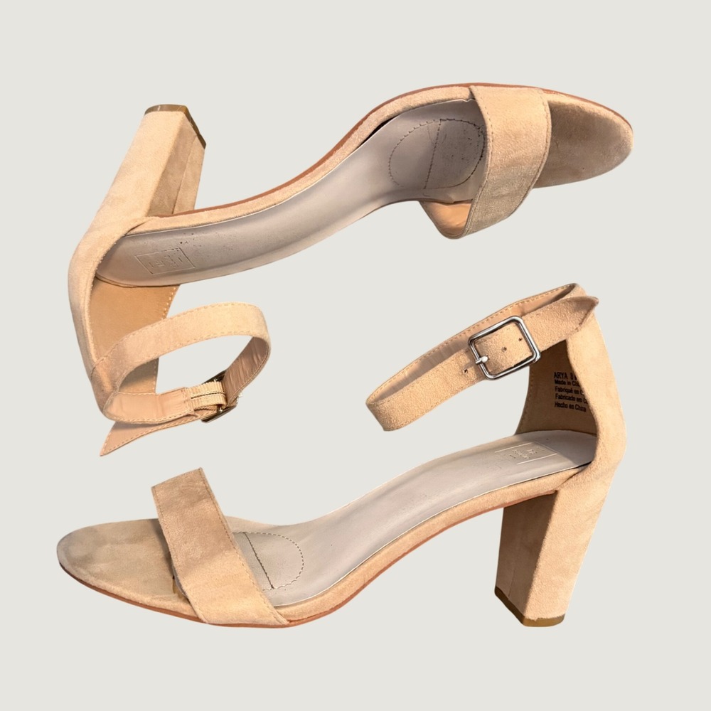 DB Studio Arya Block Heel Sandal 8M Ankle Strap Faux Suede Dress Shoe Tan